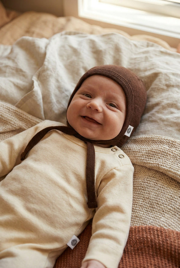 Baby Wollmütze mit Schleife – Merinowolle - Pfefferkorn