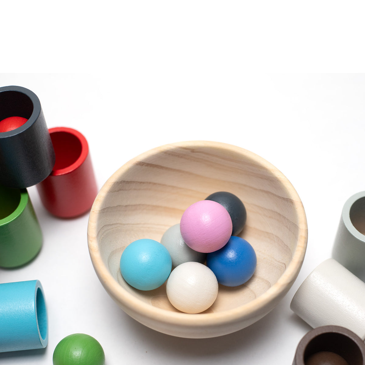 Houten speelgoed kopjes en ballen set - Montessori - Open einde speelgoed
