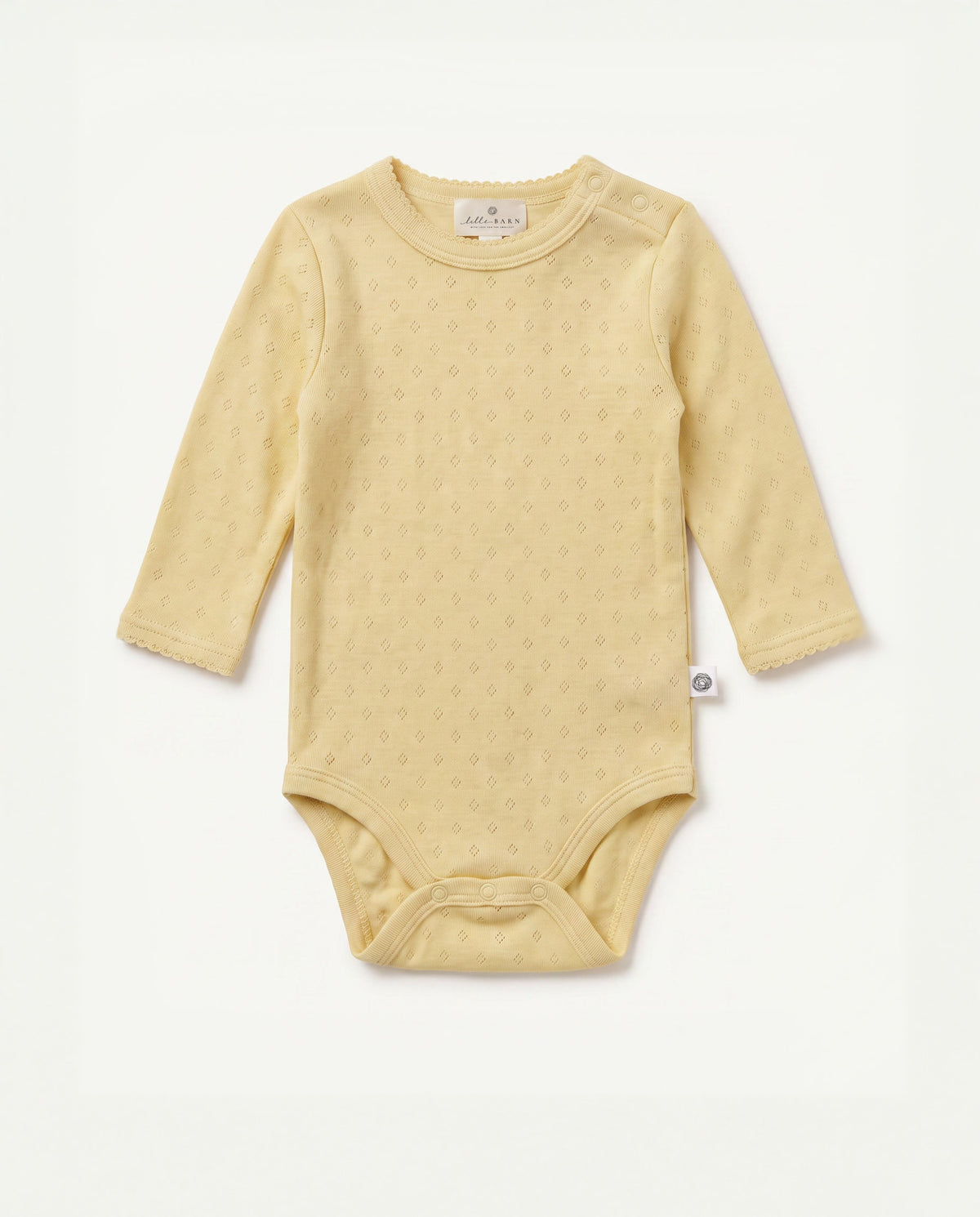 Woll-Strampler mit langen Ärmeln Pointelle – Merinowolle – Dusty Yellow