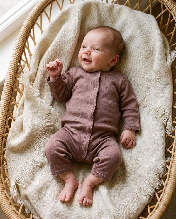 Woll-Strampler in Pointelle - Merinowolle - Rose Brown