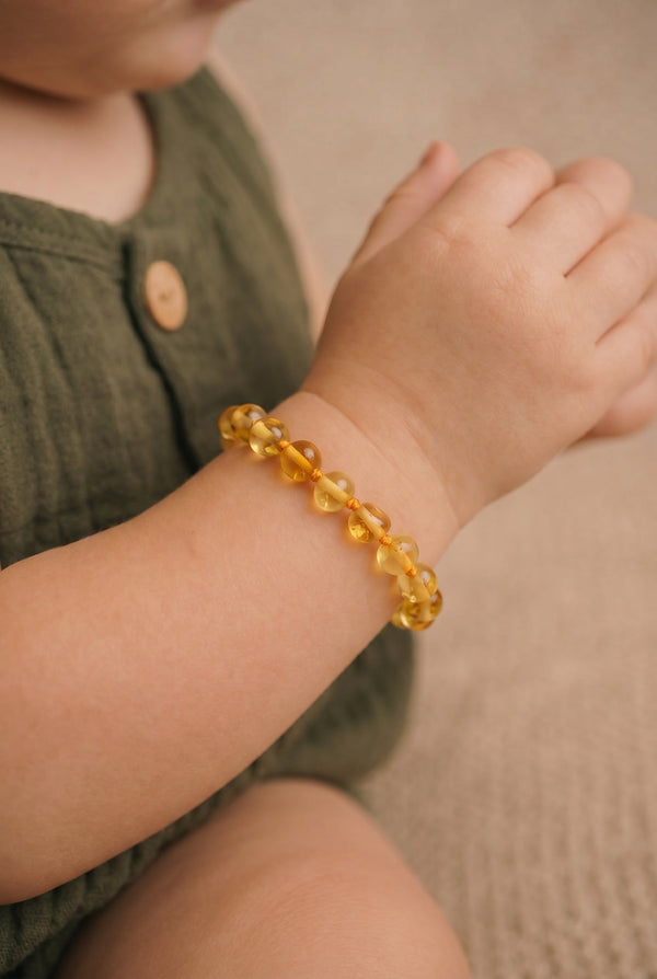 Baby/Kind – Bernstein-Armband - Runde Perlen - Poliert - 14cm - Citroen