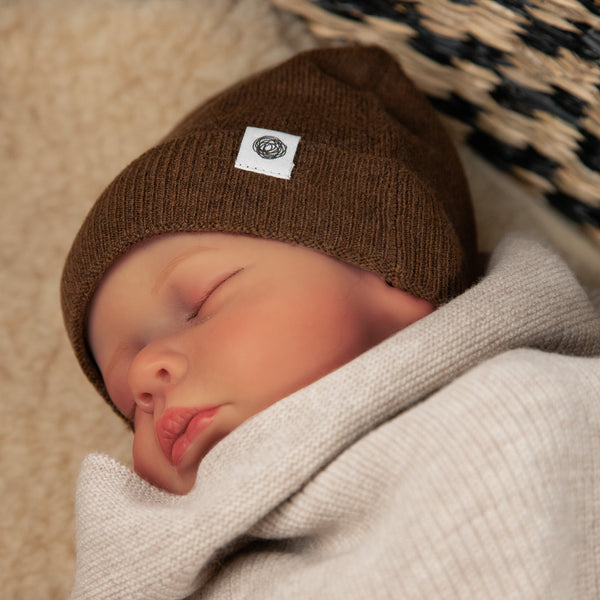 Babymütze aus Wolle gestrickt - Merinowolle - Braun