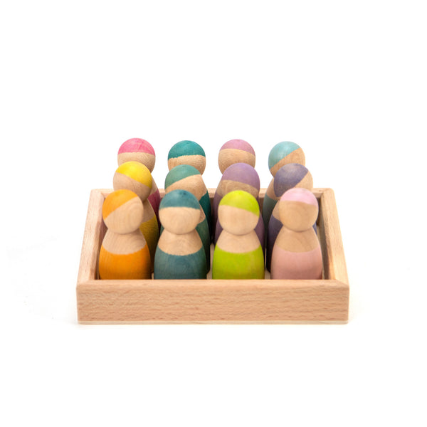 Holzspielzeug - 12 Holzpuppen Pastell - Montessori - Open End Spielzeug