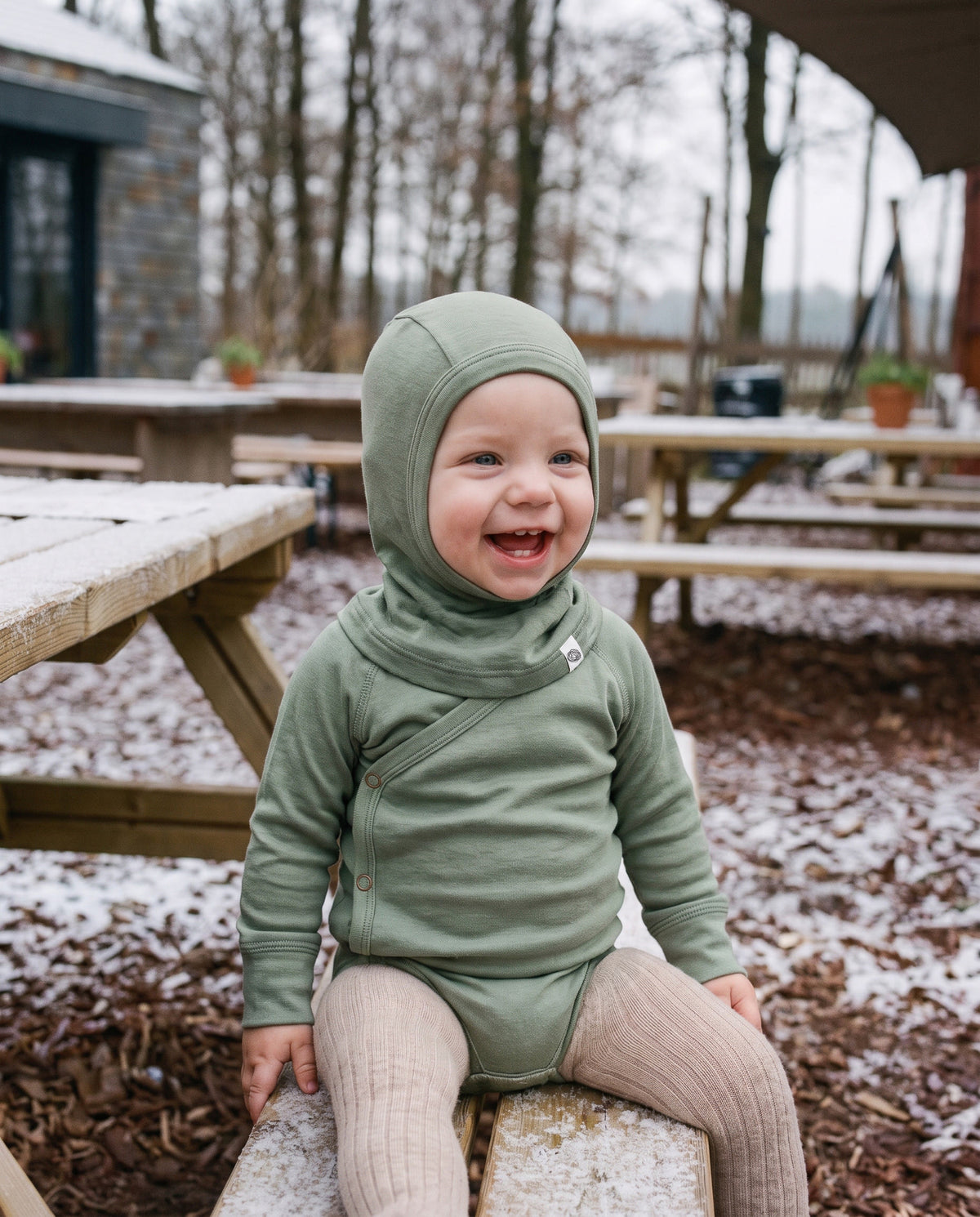 Kinder-Sturmhaube / Balaclava aus Wolle - Shale Green