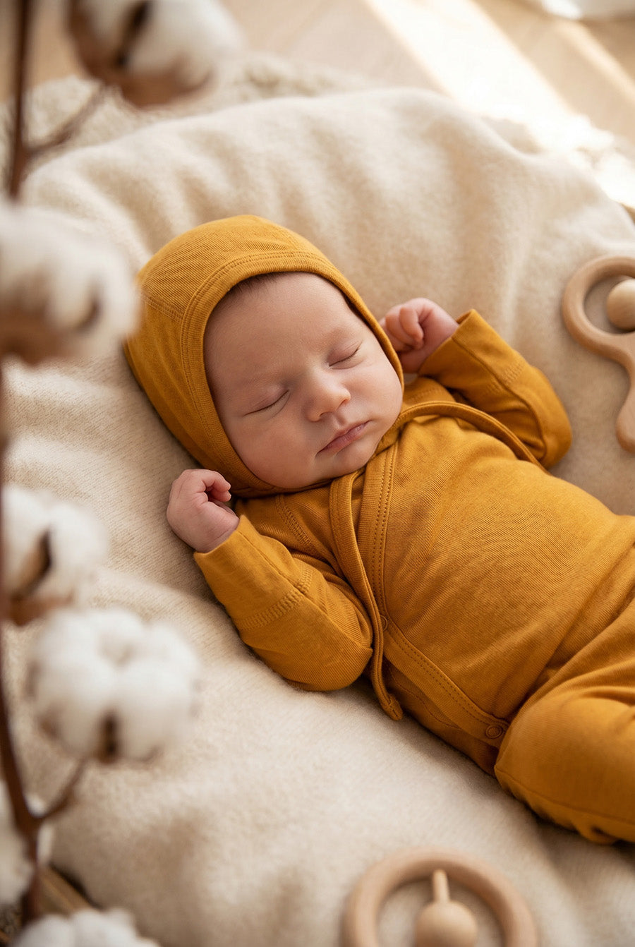 Baby Wollmütze mit Schleife – Merinowolle - Pfefferkorn