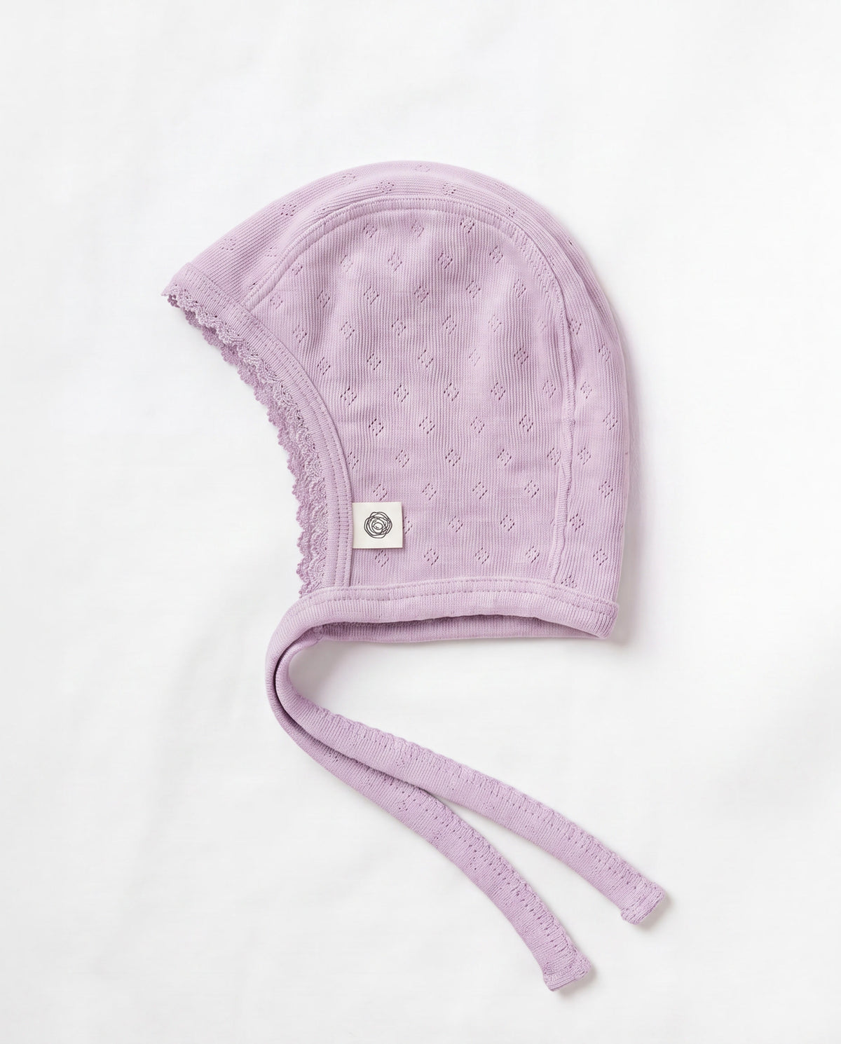 Woll-Mütze mit Schleife in Pointelle - Merinowolle - Lavender Frost