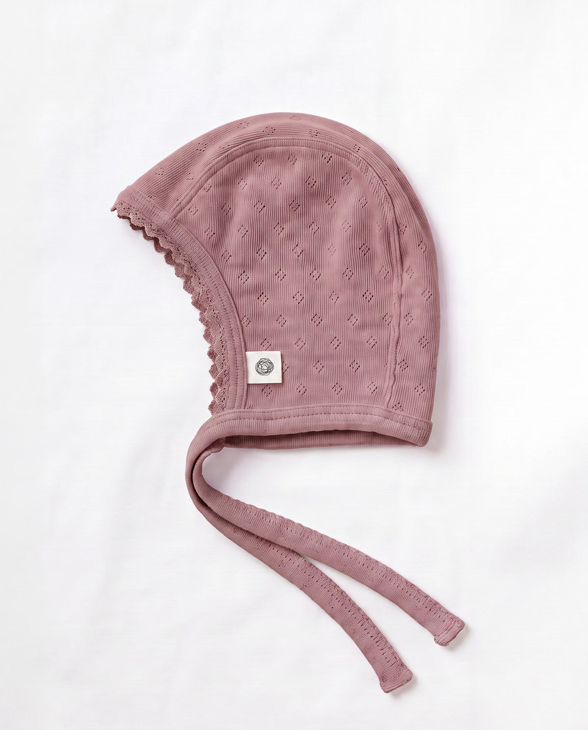 Woll-Mütze mit Schleife in Pointelle - Merinowolle - Rose Brown