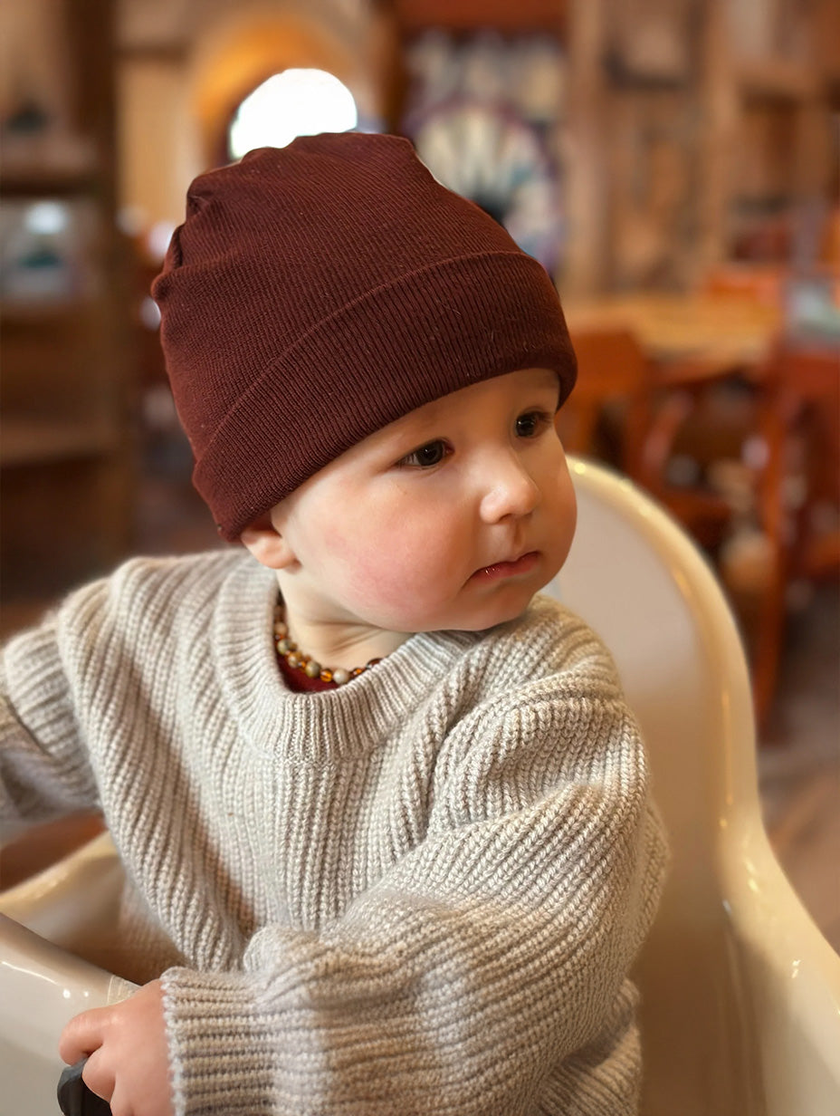Gestrickter Wollpullover für Babys – Merinowolle – Knoblauch