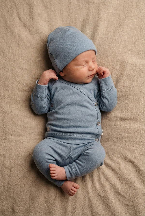 Baby wollen overslagtrui – Merinowol - Blue Fog