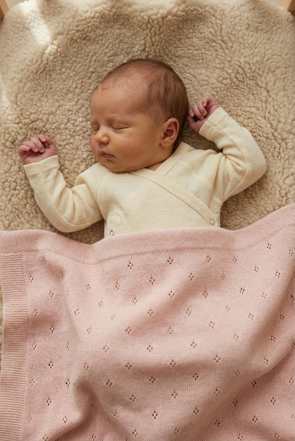Wollen Babydeken / Kinderdeken / Wikkeldeken - Pointelle Gebreid - Merinowol - Powder Puff