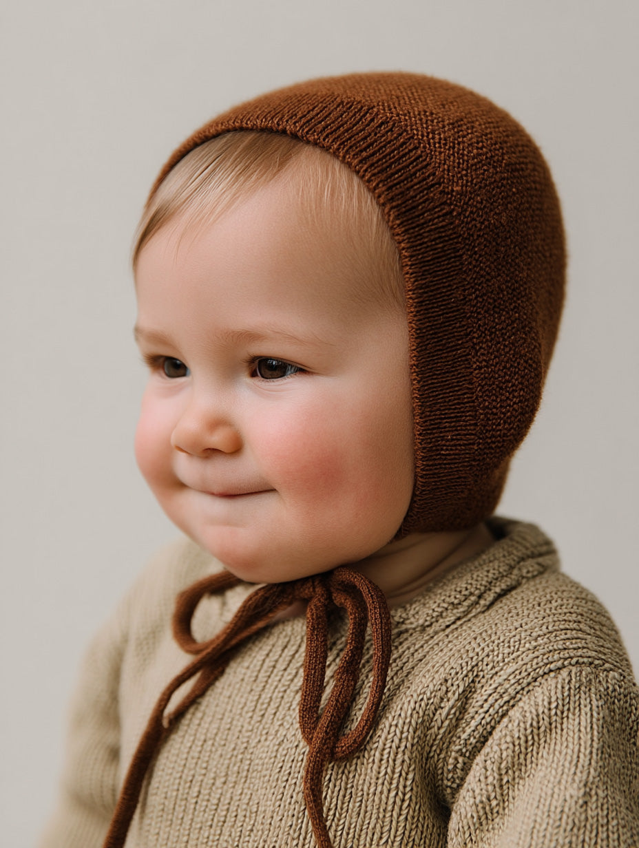 Wollmütze Baby Gestrickt - Merinowolle - Braun