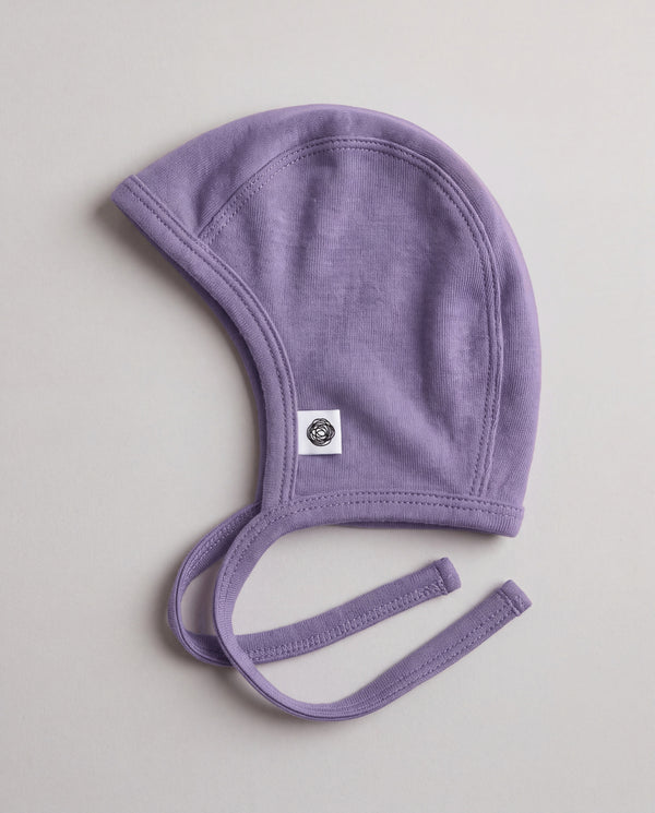 Babymütze mit Schleife aus Wolle – Merinowolle – Purple Haze