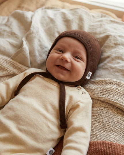 Baby Wollmütze mit Schleife – Merinowolle - Pfefferkorn