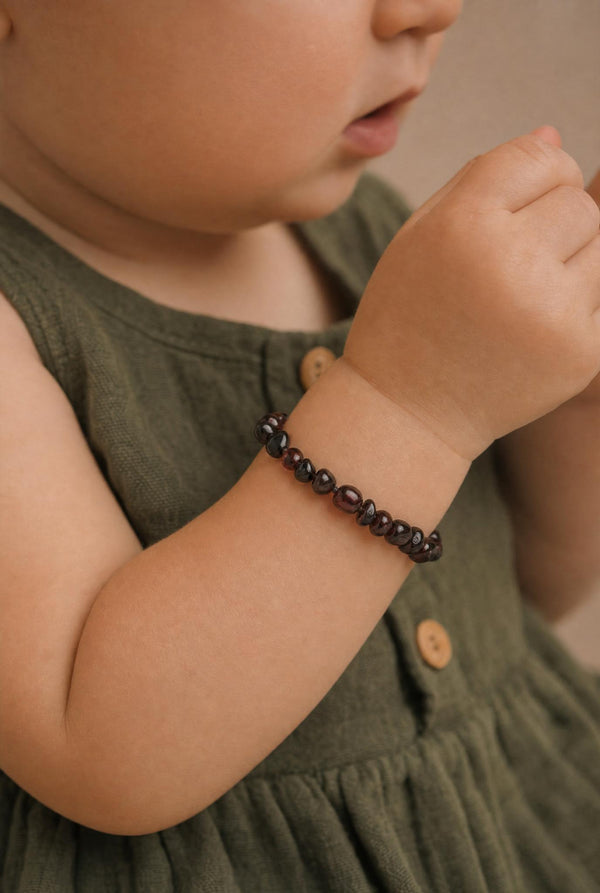 Baby/Kind – Bernstein-Armband - Runde Perlen - Poliert - 14cm - Kers