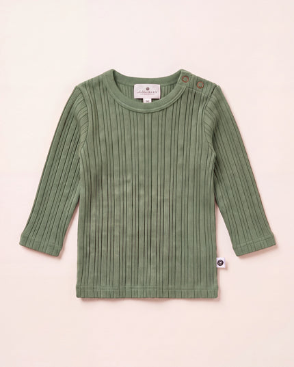 Wollpullover in Rippstrick - Merinowolle - Oil Green