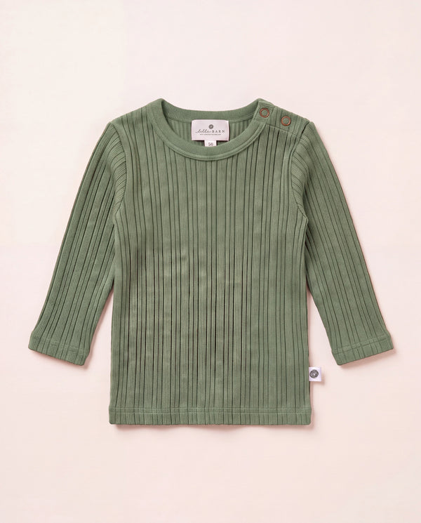 Wollpullover in Rippstrick - Merinowolle - Oil Green