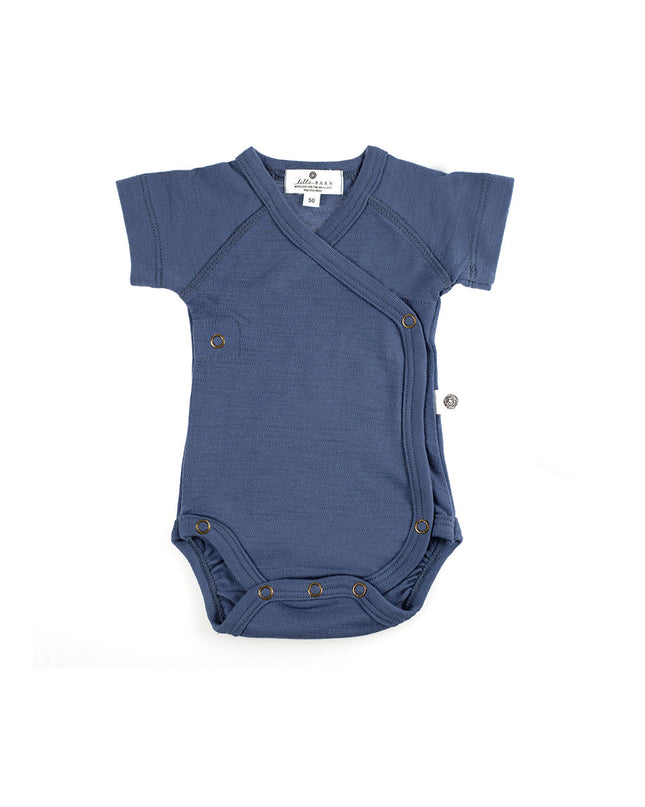 Kurzarm-Wickelspielanzug aus Wolle – Merinowolle