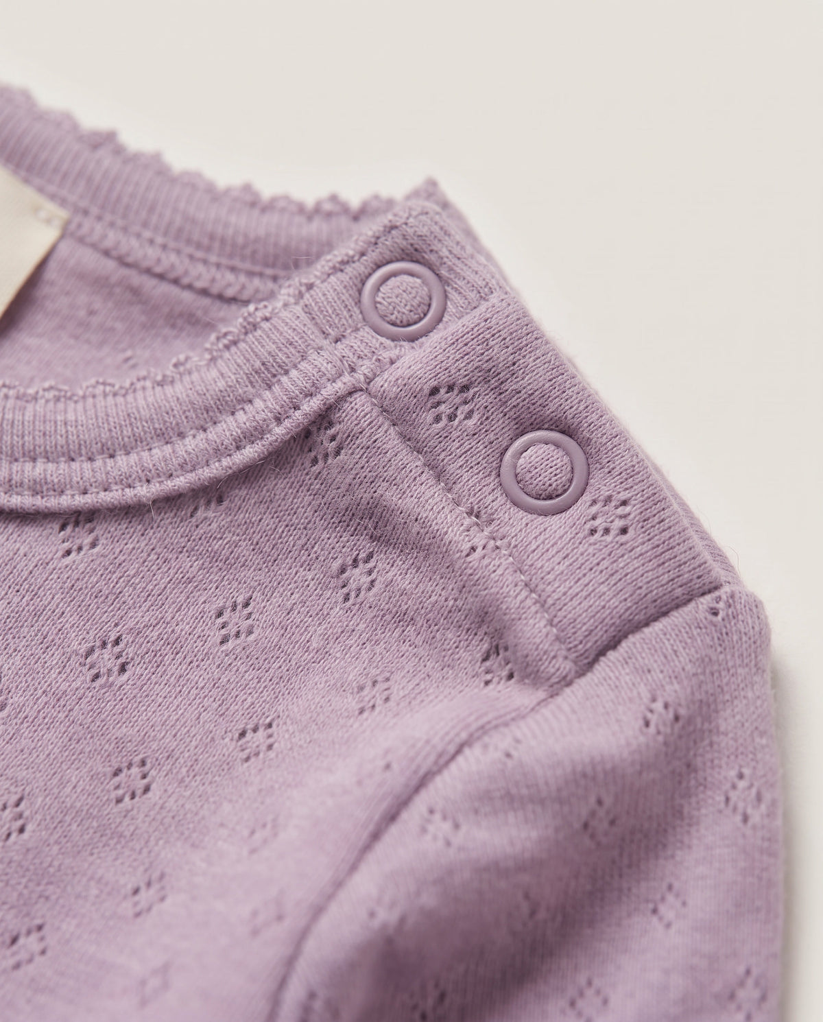 Woll-Strampler mit langen Ärmeln Pointelle – Merinowolle – Lavender Frost