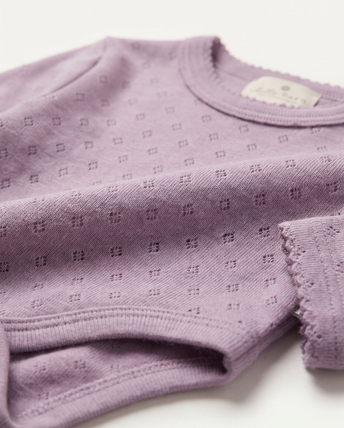 Woll-Strampler mit langen Ärmeln Pointelle – Merinowolle – Lavender Frost