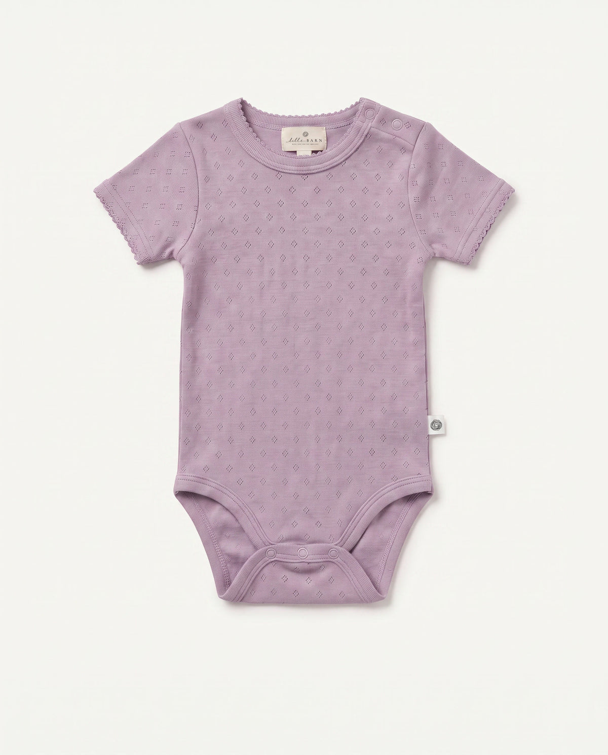 Woll-Strampler mit kurzen Ärmeln Pointelle – Merinowolle – Lavender Frost
