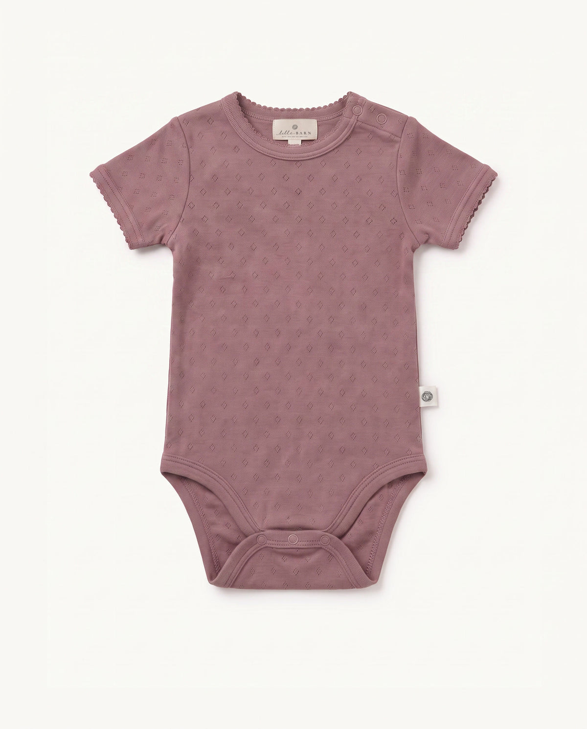 Woll-Strampler mit kurzen Ärmeln Pointelle – Merinowolle – Rose Brown