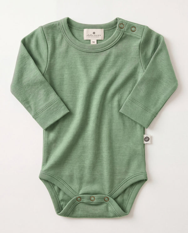 Langarm-Body aus Wolle – Merinowolle - Shale Green