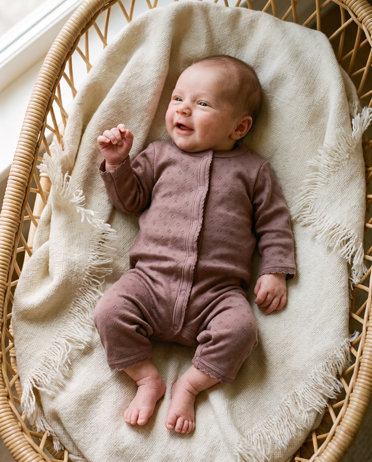 Woll-Strampler in Pointelle - Merinowolle - Rose Brown