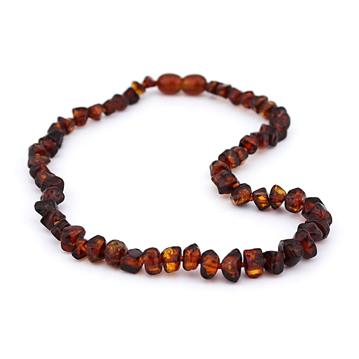 Baby/Kind – Barnsteen ketting – afgevlakte  gepolijste kraaltjes - 33cm - Bruin