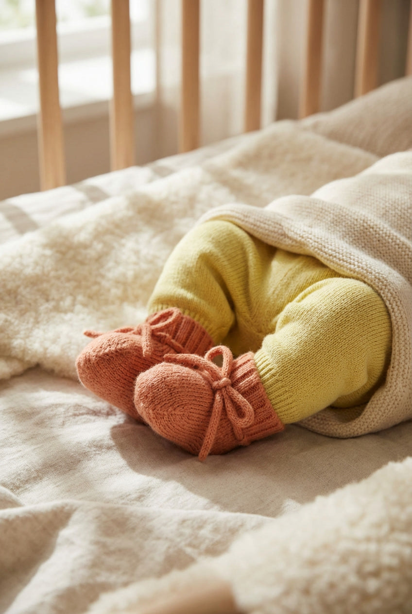Woll-Babysocken / Neugeborenensocken - Merinowolle - Knoblauch