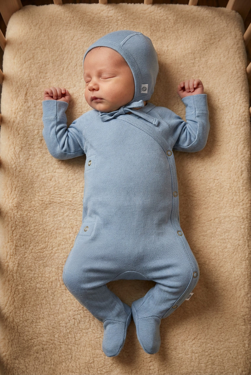 Wollstrampler / Romper – Merinowolle – Blue Fog