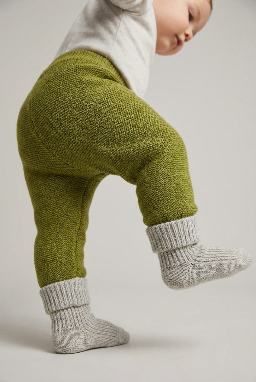 Baby-Strickhose aus Merinowolle - Gurke