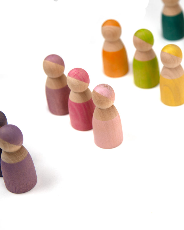 Holzspielzeug - 12 Holzpuppen Pastell - Montessori - Open End Spielzeug