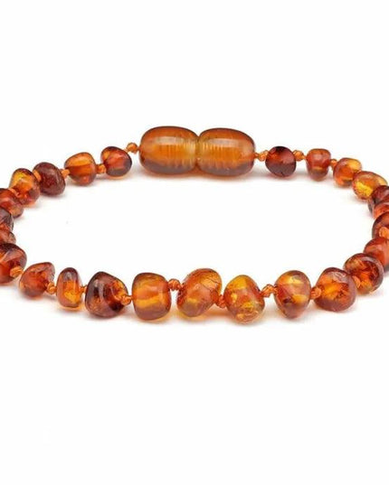 Baby/Kind – Barnsteen armbandje - Ronde kraaltjes - Gepolijst - 14cm - Cognac - Lille Barn - With ♥ for the smallest