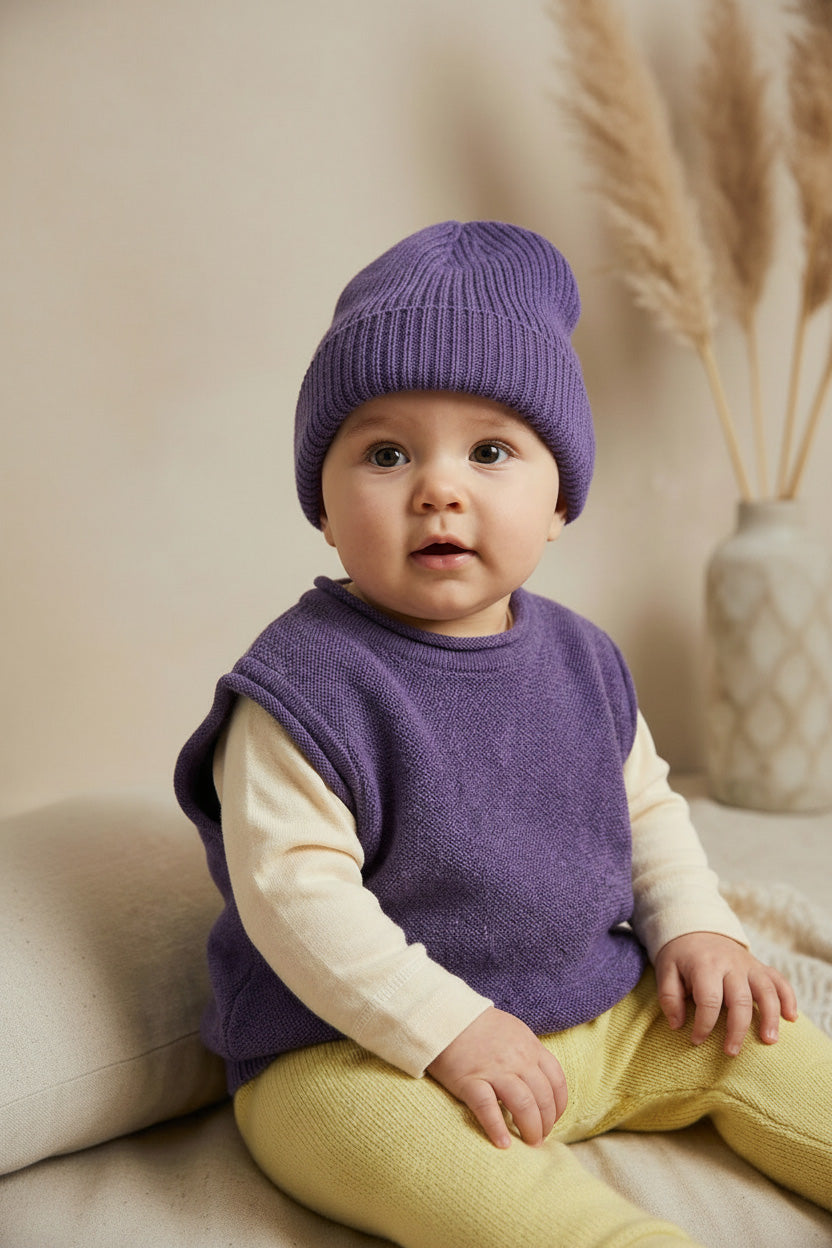 Babymütze aus Merinowolle – Lila