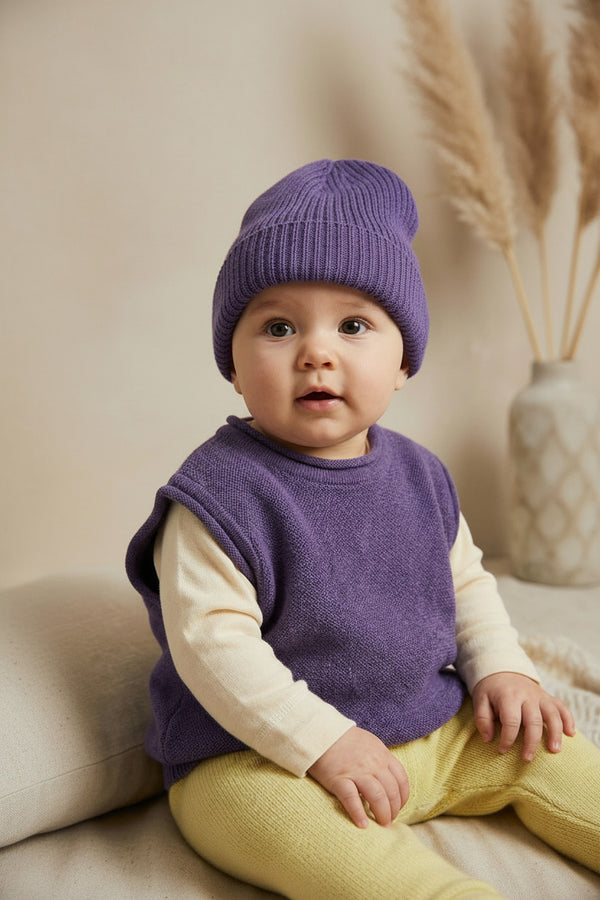 Babymütze aus Merinowolle – Lila