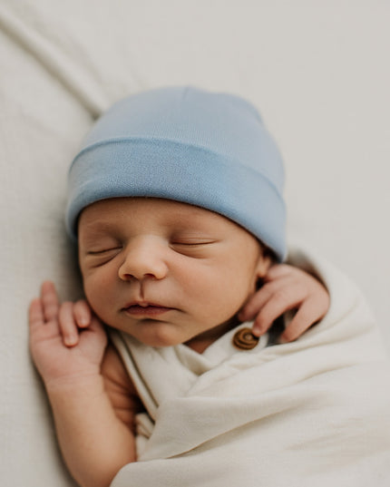 Woll-Babymütze - Merinowolle - Blue Fog