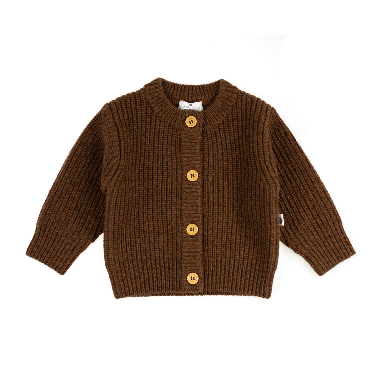 Gestrickter Woll-Baby-Cardigan – Merinowolle – Braun