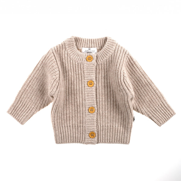 Gestrickter Woll-Baby-Cardigan – Merinowolle – Knoblauch