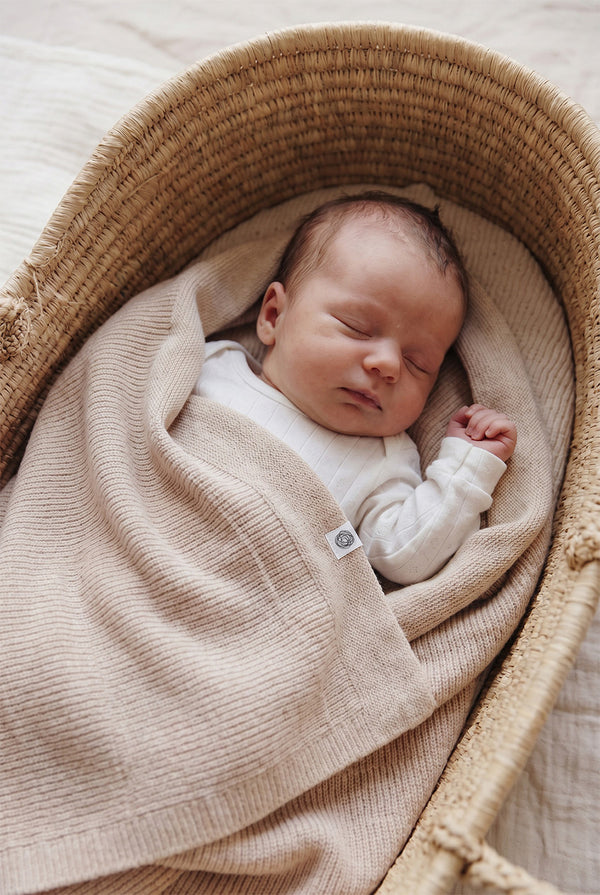 Babydecke / Kinderdecke aus Wolle gestrickt - Merinowolle - Knoblauch