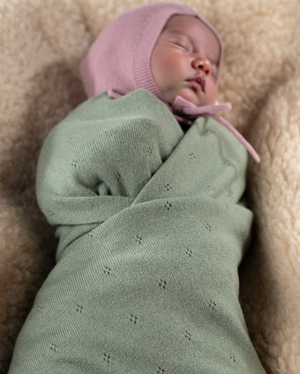 Babydecke aus Wolle / Kinderdecke / Wickeldecke - Pointelle-Strick - Merinowolle - Harper
