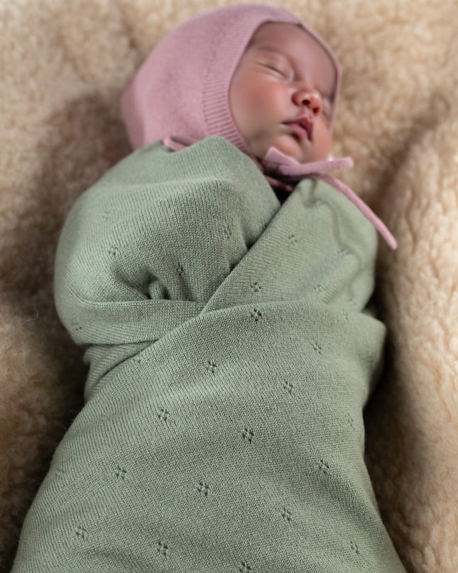Babydecke aus Wolle / Kinderdecke / Wickeldecke - Pointelle-Strick - Merinowolle - Harper