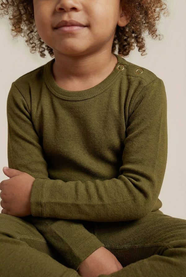 Wollpullover Baby Kinder - Merinowolle - Tannengrün