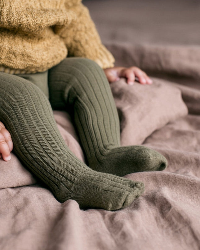 Woll-Baby-Kinderstrumpfhose - Merinowolle - Helles Avocado