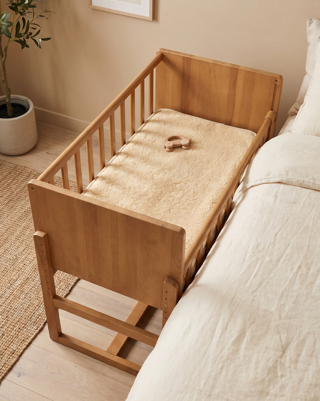 Woll-Matratzenauflage Beistellbett – Merinowolle – 50x90 cm – Mandel