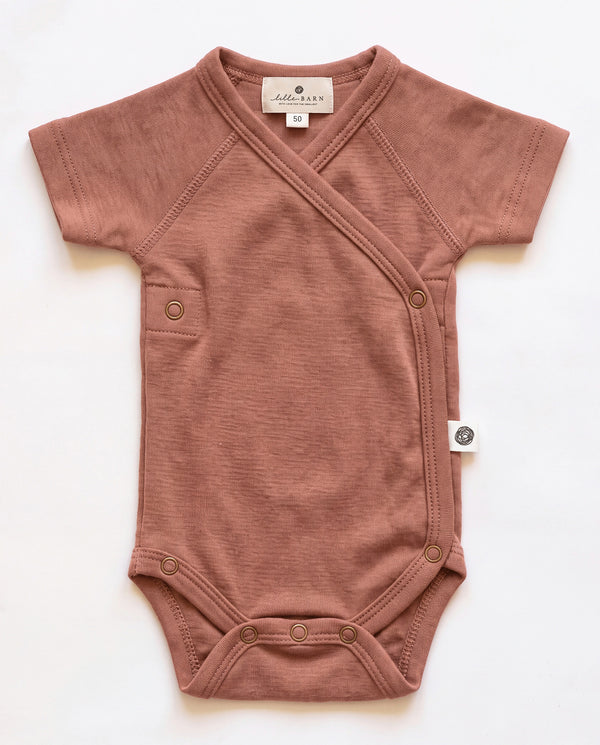 Woll-Wickelromper Kurzarm – Merinowolle - Cedar Wood