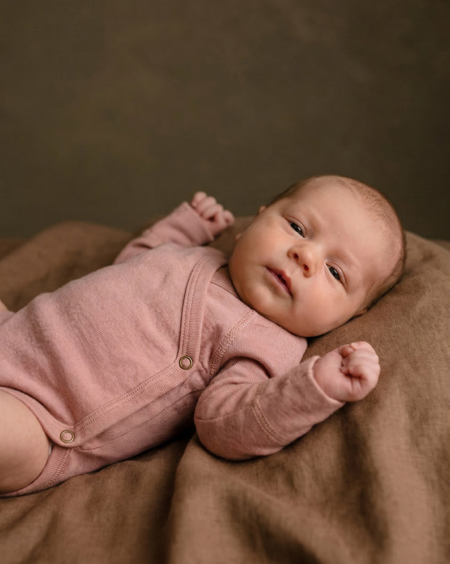 Wollen Overslagromper lange mouw – Merinowol - Misty Rose