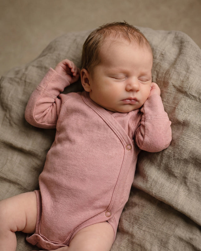 Wollen Overslagromper lange mouw – Merinowol - Misty Rose
