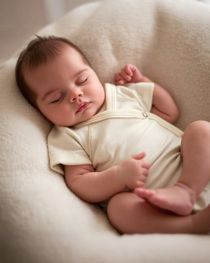 Kurzarm-Wickelspielanzug aus Wolle – Merinowolle