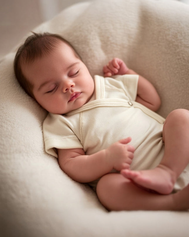 Kurzarm-Wickelspielanzug aus Wolle – Merinowolle