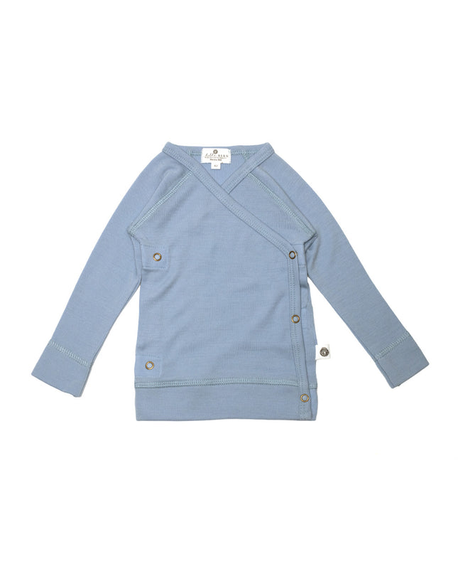 Baby Woll Wickelpullover – Merinowolle – Blue Fog